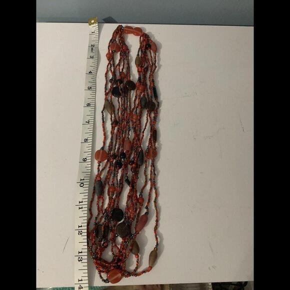 Coral Seed Bead 4 Multi Strand Necklace 14” Inch - Picture 4 of 7